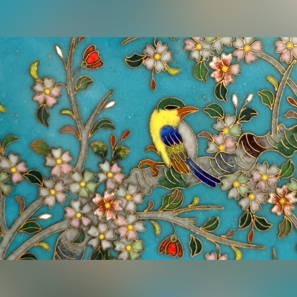 Decorative Blue Cloisonné Jewelry Box with Floral Motif